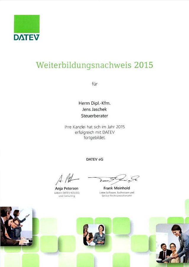 Weiterbildungsnachweis DATEV 2015 (Klick öffnet Detaildarstellung im PDF-Format)