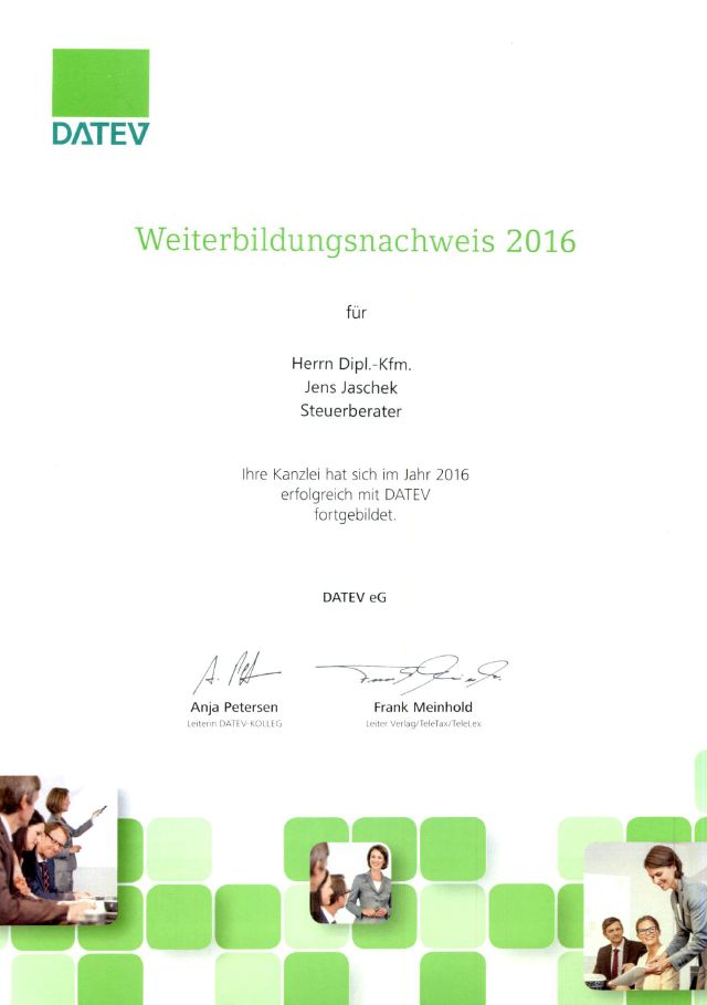 Weiterbildungsnachweis DATEV 2016 (Klick öffnet Detaildarstellung im PDF-Format)